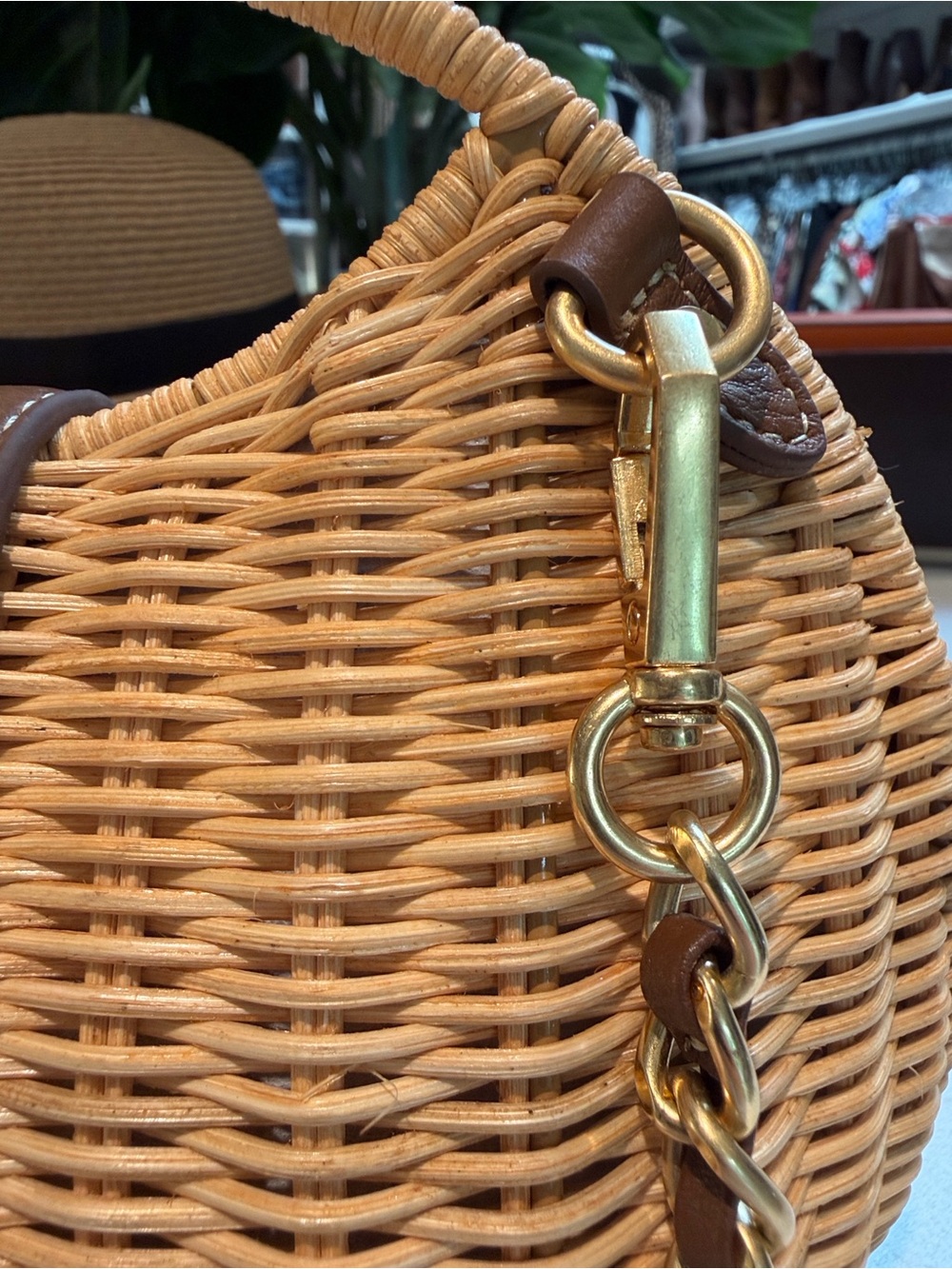 J. McLaughlin Wicker Crossbody in Tan with Gold Chain - Picture 7 of 11